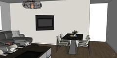 3D Living room/living room design - TV door detail oriented toward dining/kitchen area